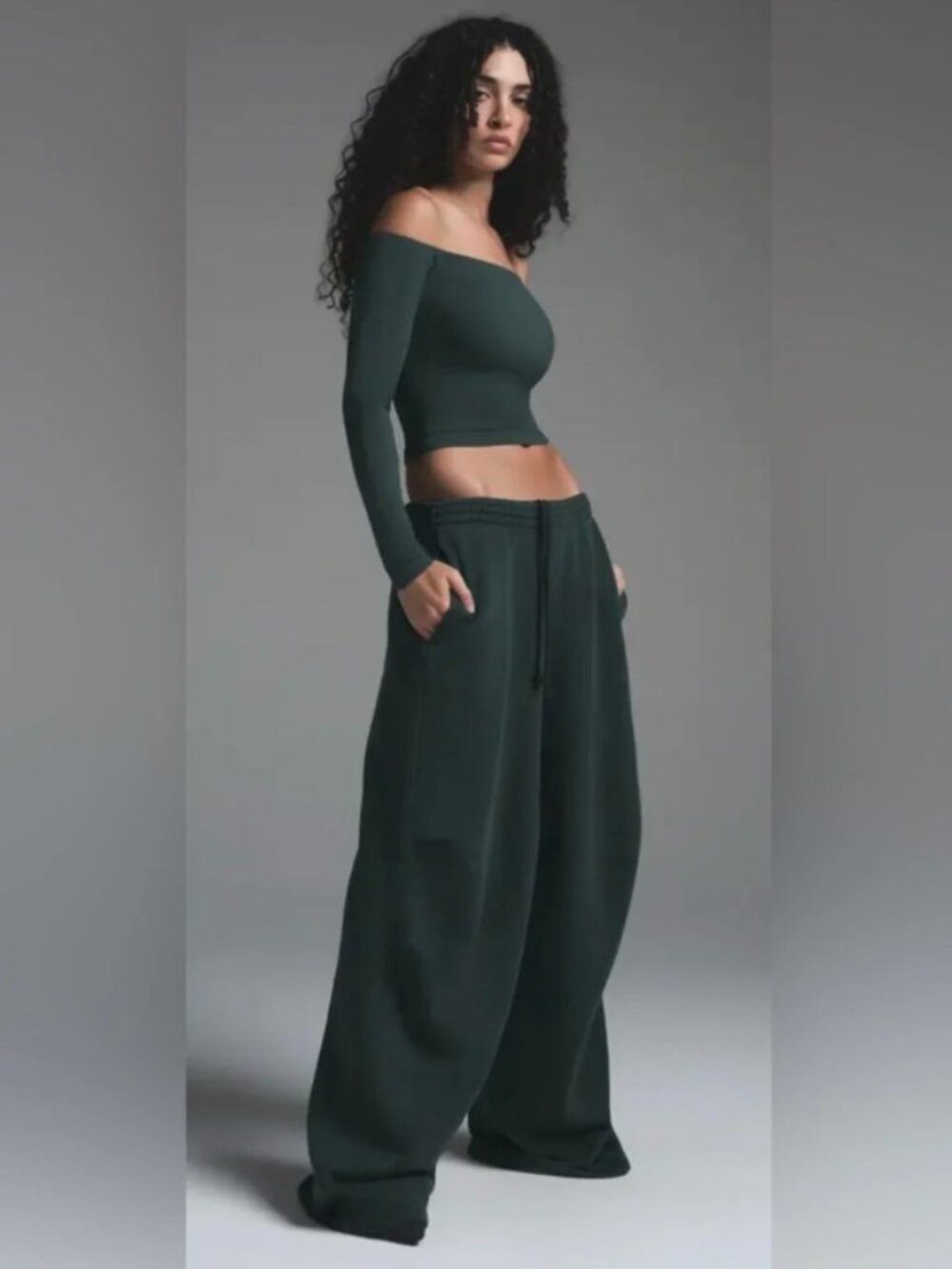 SKIMS Cotton Fleece Classic Straight Leg Pants Spruce Green Size XS